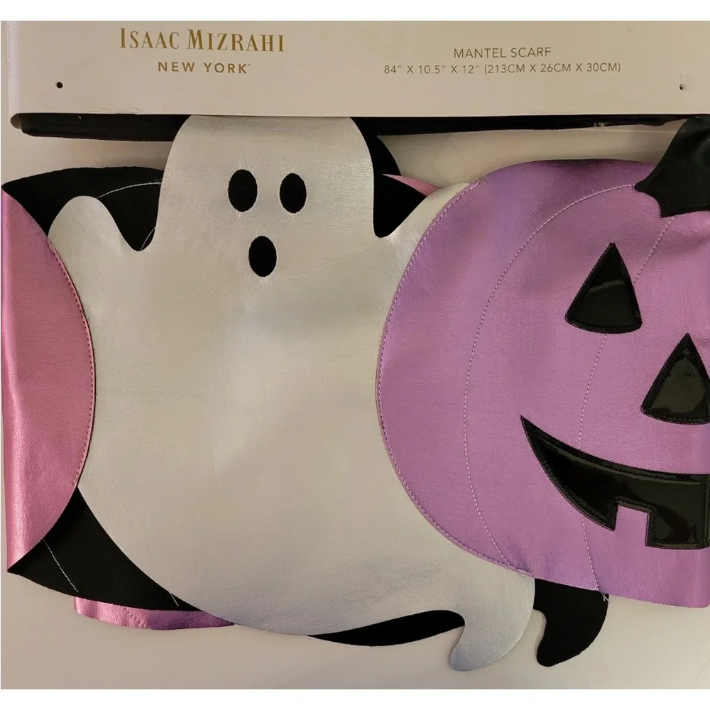 Isaac Mizrahi Halloween Mantel Scarf Jack O Lantern Ghosts Metallic Purple 84